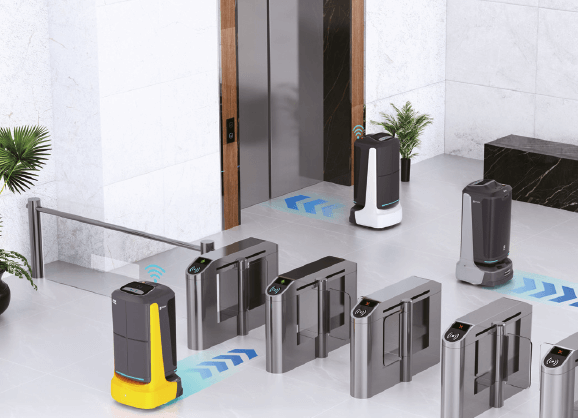 FlashBot Hotelroboter von Sebotics kommunizieren miteinander